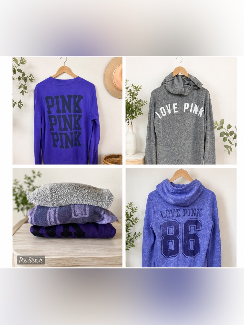 Victoria's Secret PINK Hoodie Bundle Small 3pc Purple Gray Lounge Sweatshirt